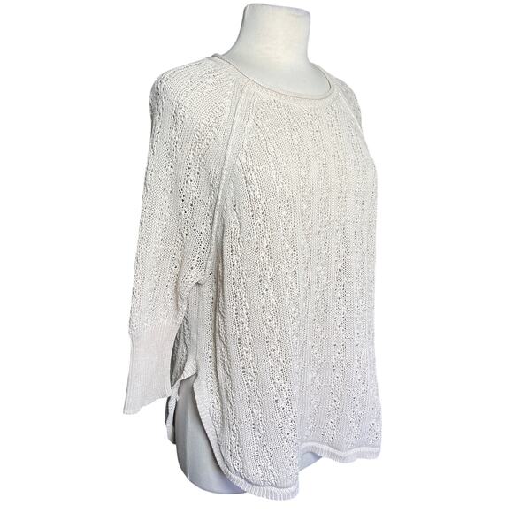 ANTHROPOLGIE SPARROW Women’s Tan Open Knit 3/4 Sleeve Cotton Sweater - Picture 3 of 4